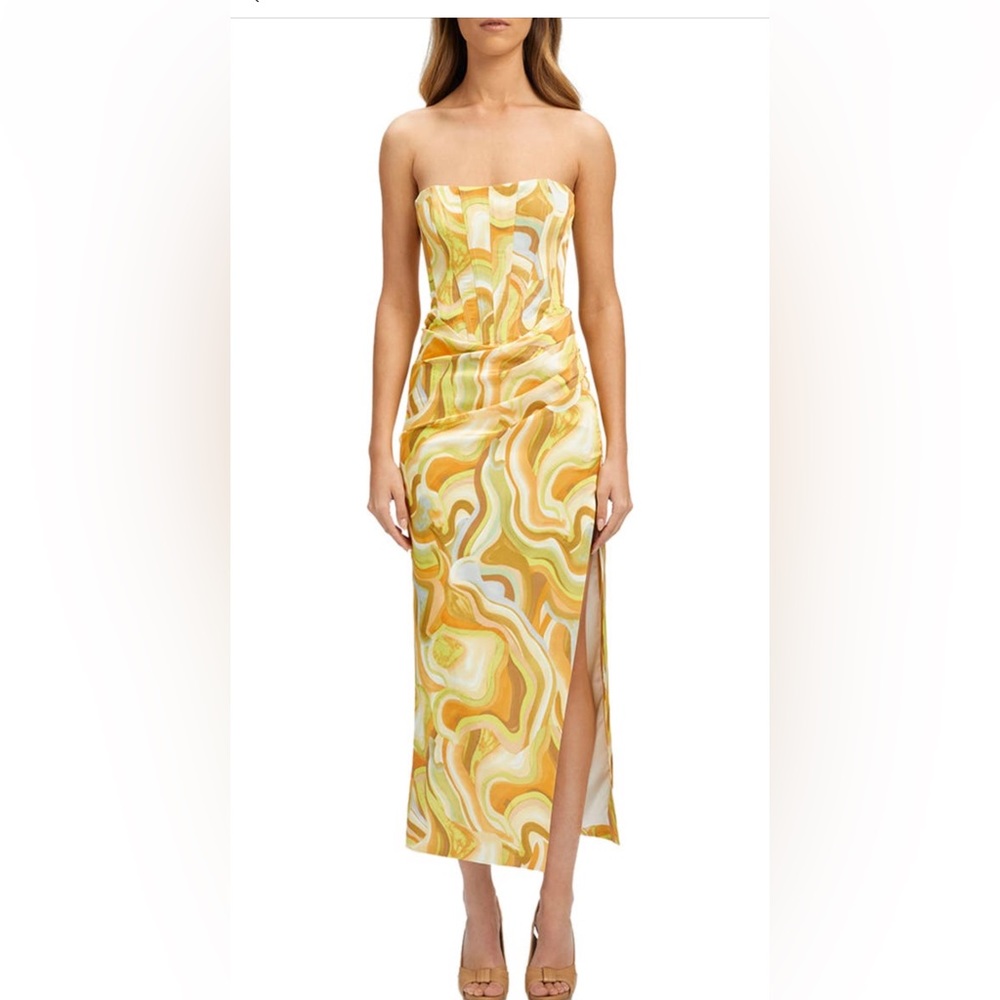 Bardot Yellow and Green Strapless Dress